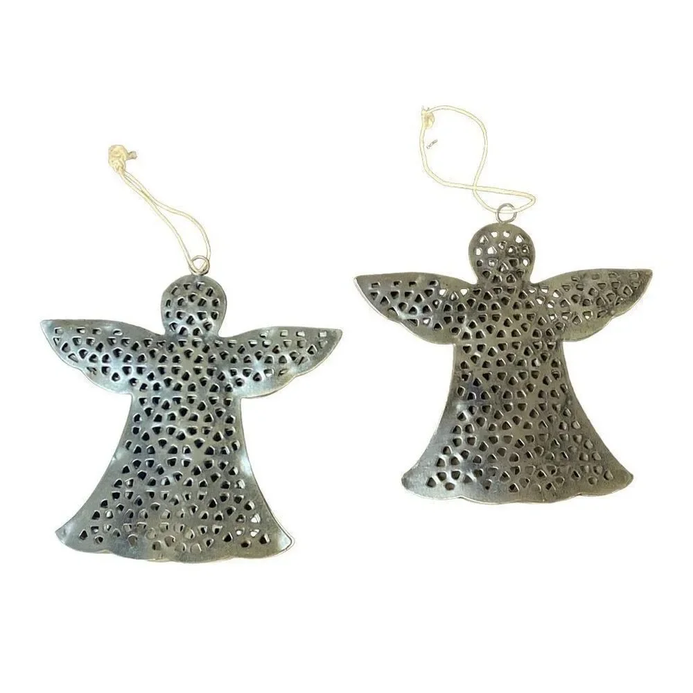 Set of 2 Bronze Cut Out Metal Angel Ornaments